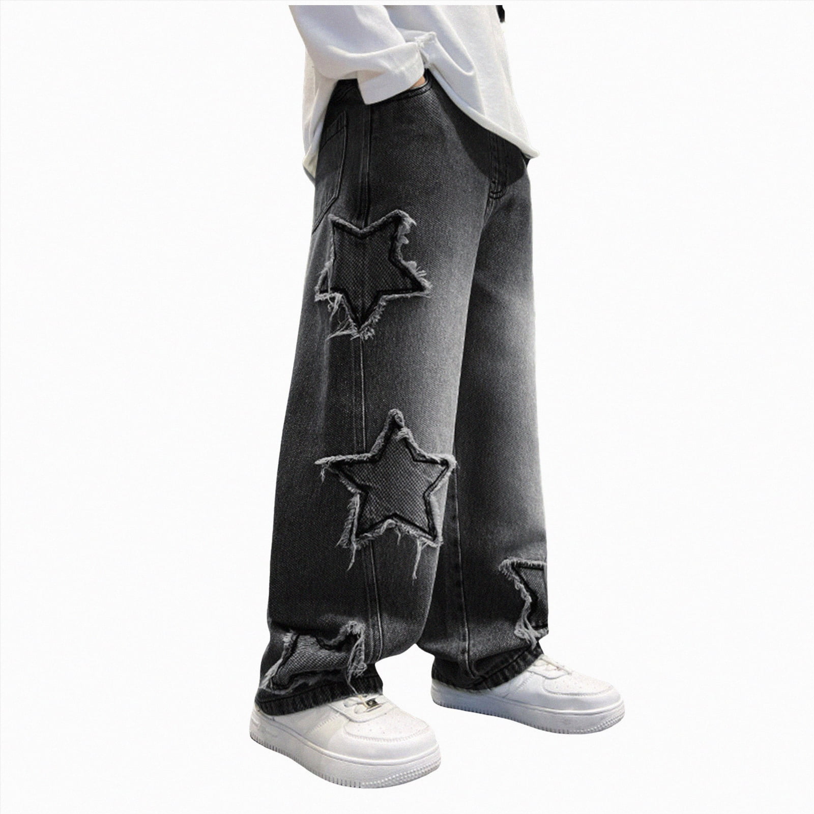 kpoplk Boys Cargo Jeans, Casual Elastic Waist Denim Pants Baggy Wide ...