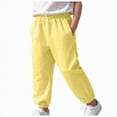 thumbnail image 1 of kpoplk Boys Cargo Pants Cotton Casual Pants Elastic Waist Hiking School Uniform Sweatpants Joggers(Yellow,1-2 Y), 1 of 9