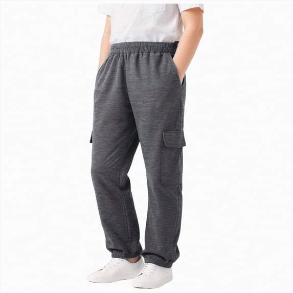 kpoplk Boys Cargo Sweatpants Athletic Straight Leg Pants Kids Lightweight Open Bottom Joggers Drawstring Pockets(Dark Gray,10-12 Y)