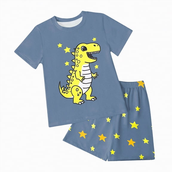 kpoplk Boys Casual Outfits 2-3 Years 2Pcs Clothes Set Short Sleeve Shirt and Shorts Dinosaur Truck Print(Yellow,5-6 Y)