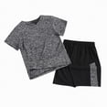 thumbnail image 1 of kpoplk Boys Clothes Short Sleeve T-shirt and Camouflage Shorts 2PCS Clothing Sets Boys Summer Outfits(Grey,6-7 Y), 1 of 4
