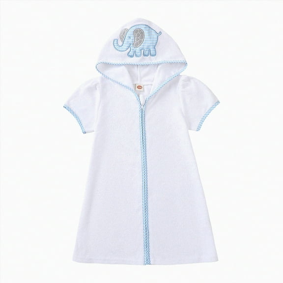 kpoplk Boys Girls Terry Cloth Swim Cover Up Zip Up Hooded Bathing Suit Coverup Wraps Rufled Kids Pool Beach Robe Cover-Up Dress(18-24 Months,Blue)