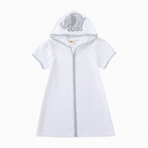 kpoplk Boys Girls Terry Cloth Swim Cover Up Zip Up Hooded Bathing Suit Coverup Wraps Rufled Kids Pool Beach Robe Cover-Up Dress(2-3 Years,Grey)