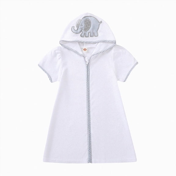 kpoplk Boys Girls Terry Cloth Swim Cover Up Zip Up Hooded Bathing Suit Coverup Wraps Rufled Kids Pool Beach Robe Cover-Up Dress(3-4 Years,Grey)