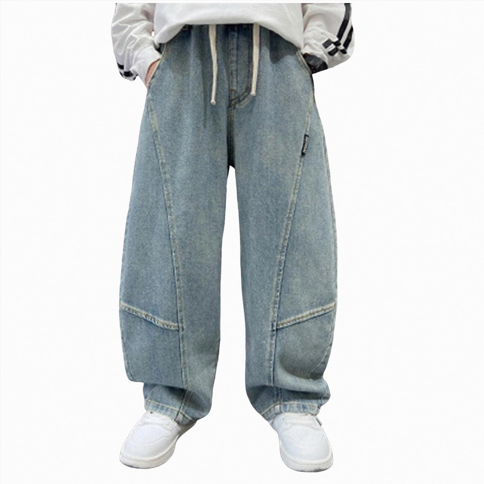 kpoplk Boys Loose Jeans Casual Relaxed Fit Wide Leg Jeans with Pockets ...