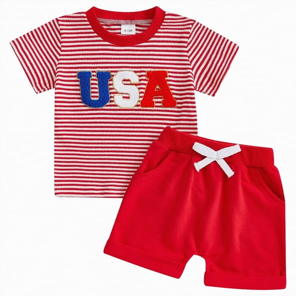 kpoplk Boys Summer Play Clothes 2-5 Years 2Pcs Outfits Short Sleeve Shirt and Shorts Dinosaur Print Casual(Red,3-4 Y)