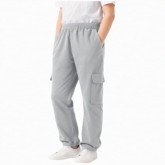 kpoplk Boys Sweatpants Kids Athletic Cargo Pants Causal Joggers Workout Clothes with Pocket Drawstring(Grey,4-5 Y)