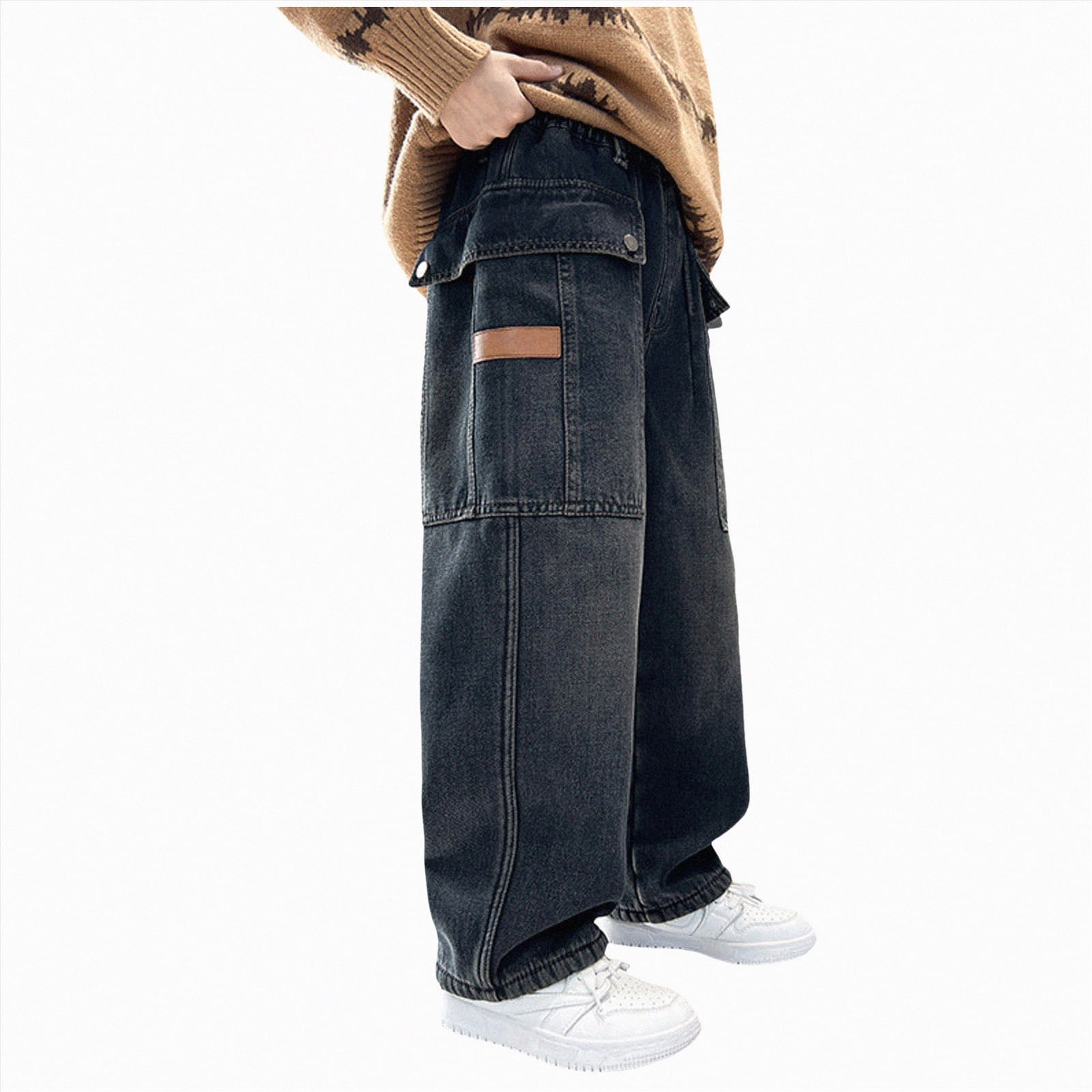 kpoplk Boys Y2K Baggy Jeans Vintage Wide Leg Denim Pants Relaxed