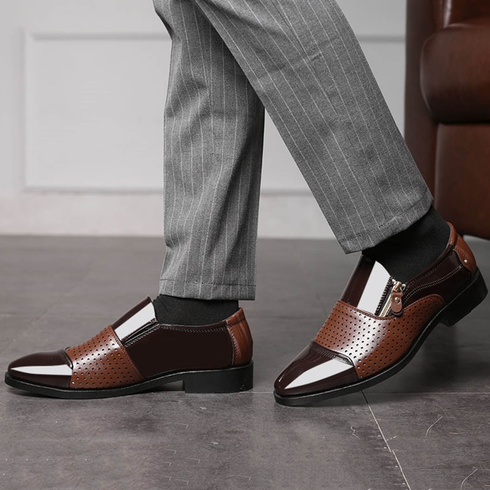 Amazon.com | Men's Oxfords,Men Dress Shoes Men's Suede Oxfords Block Heel  Pull Tap Lace Up Style Burnished Toe Shoe Anti Skid Business Men's Dress  Shoes (Color : Black, Size : 6.5) | Oxfords
