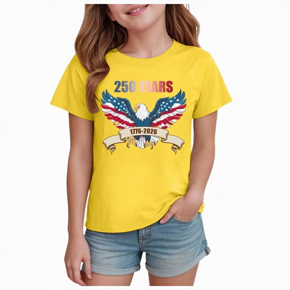 kpoplk Cute Shirts for Girls Comfy Summer Tops Tie Knot Front Design Tees for Kids(Yellow,5-6 Y)
