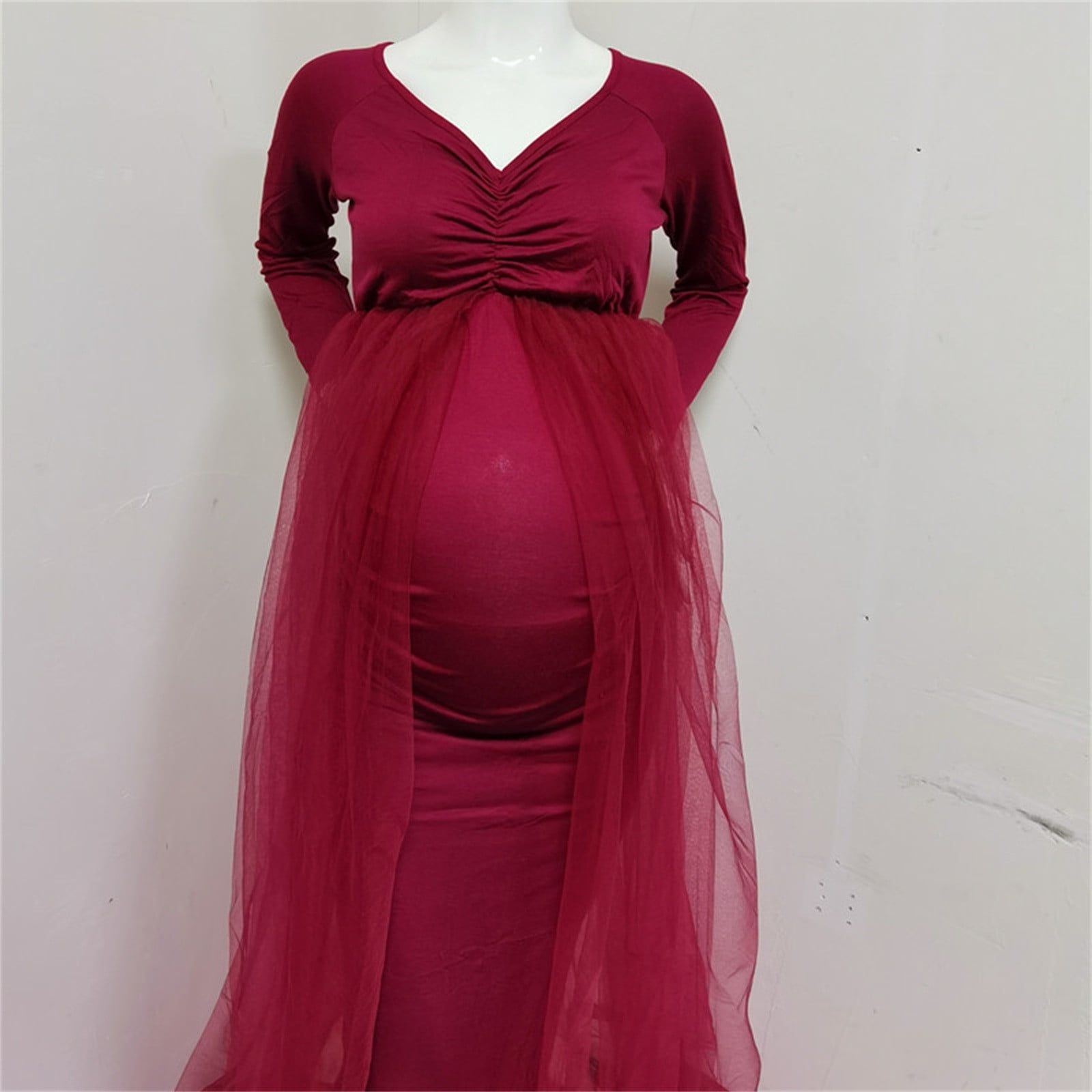 Maternity Gown Bishop Sleeves Baby Shower Dress Wrap Side Slit Sweetheart  Maxi Photo Shoot for Photography（Black XS ） at  Women's Clothing store