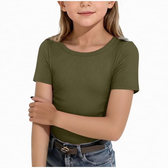 kpoplk Girl Shirt Graphic Tees Cute Preppy Shirts Kids Letter Print T Shirt Fun Summer Cotton Youth Aesthetic Tops(AG,5-6 Y)