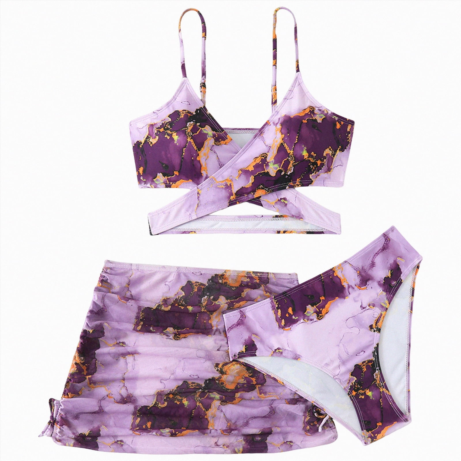 kpoplk Girl's 3 Piece Swimsuits Wrap Criss Cross High Waisted Bikini ...