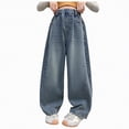 thumbnail image 1 of kpoplk Girl's High Waisted Flare Leg Frayed Raw Hem Bell Bottom Jeans Denim Pants(Blue,9-10 Y), 1 of 7