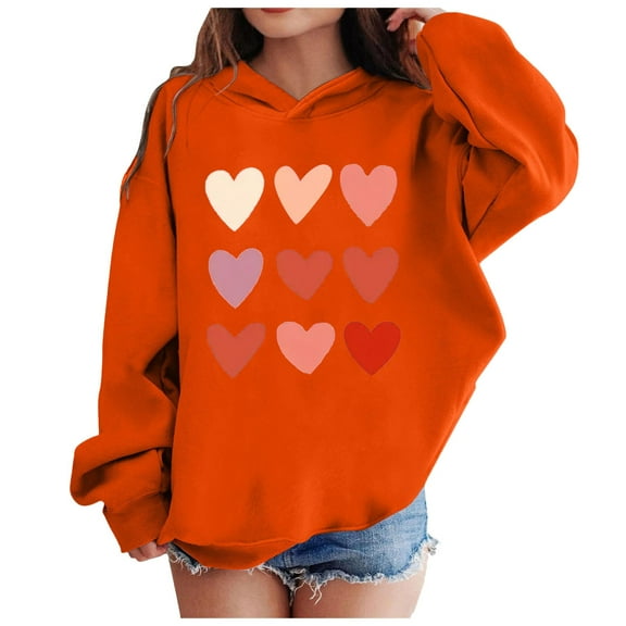 kpoplk Girl's Hoodies Graphic Print Long Sleeve Sweatshirt Casual Pullover Tops 5-6 Years,Orange