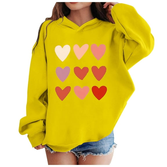 kpoplk Girl's Hoodies Graphic Print Long Sleeve Sweatshirt Casual Pullover Tops 5-6 Years,Yellow