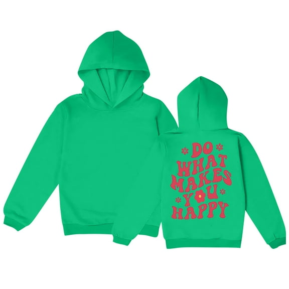 kpoplk Girl's Letter Print Hoodies Long Sleeve Drop Shoulder Pullover Sweatshirt C,Green