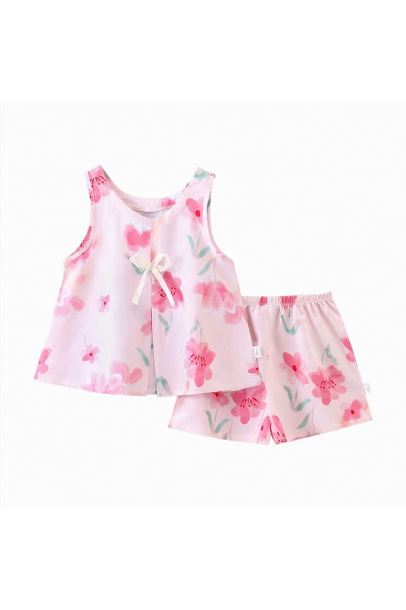 Girls 2 Piece Outfit Summer Short Set Sleeveless Bow Knot Tank Top and Shorts Cute Clothes for Toddler Girls(Light Pink,5-6 Y)