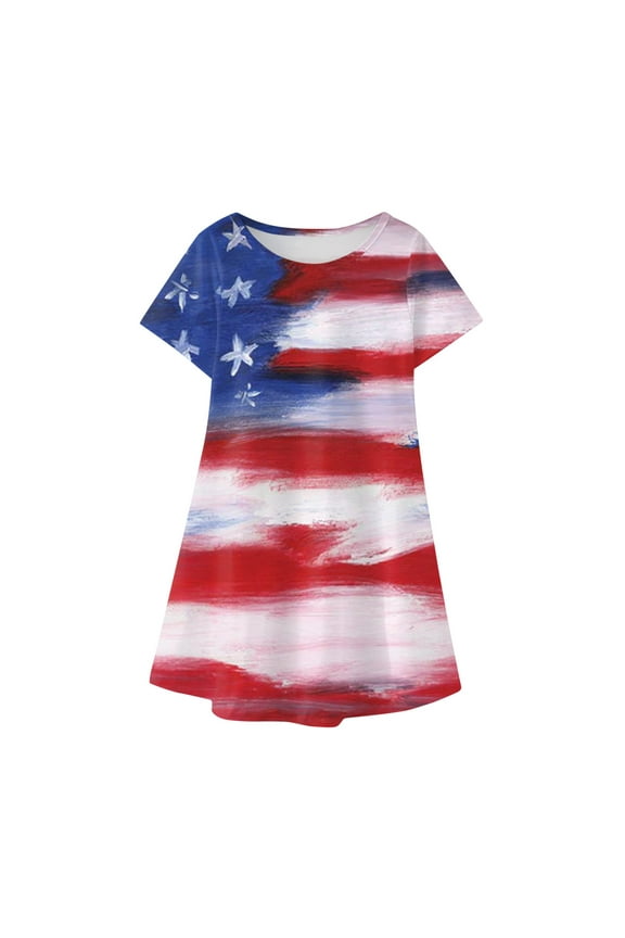 Girls American Flag Patriotic Dress USA Flag July 4th Clothes(7-8 Years)