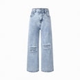 thumbnail image 1 of kpoplk Girls Baggy Wide Leg Jeans High Waisted Denim Pants with Pockets Y2K Casual Cool(Light Blue,9-10 Y), 1 of 6
