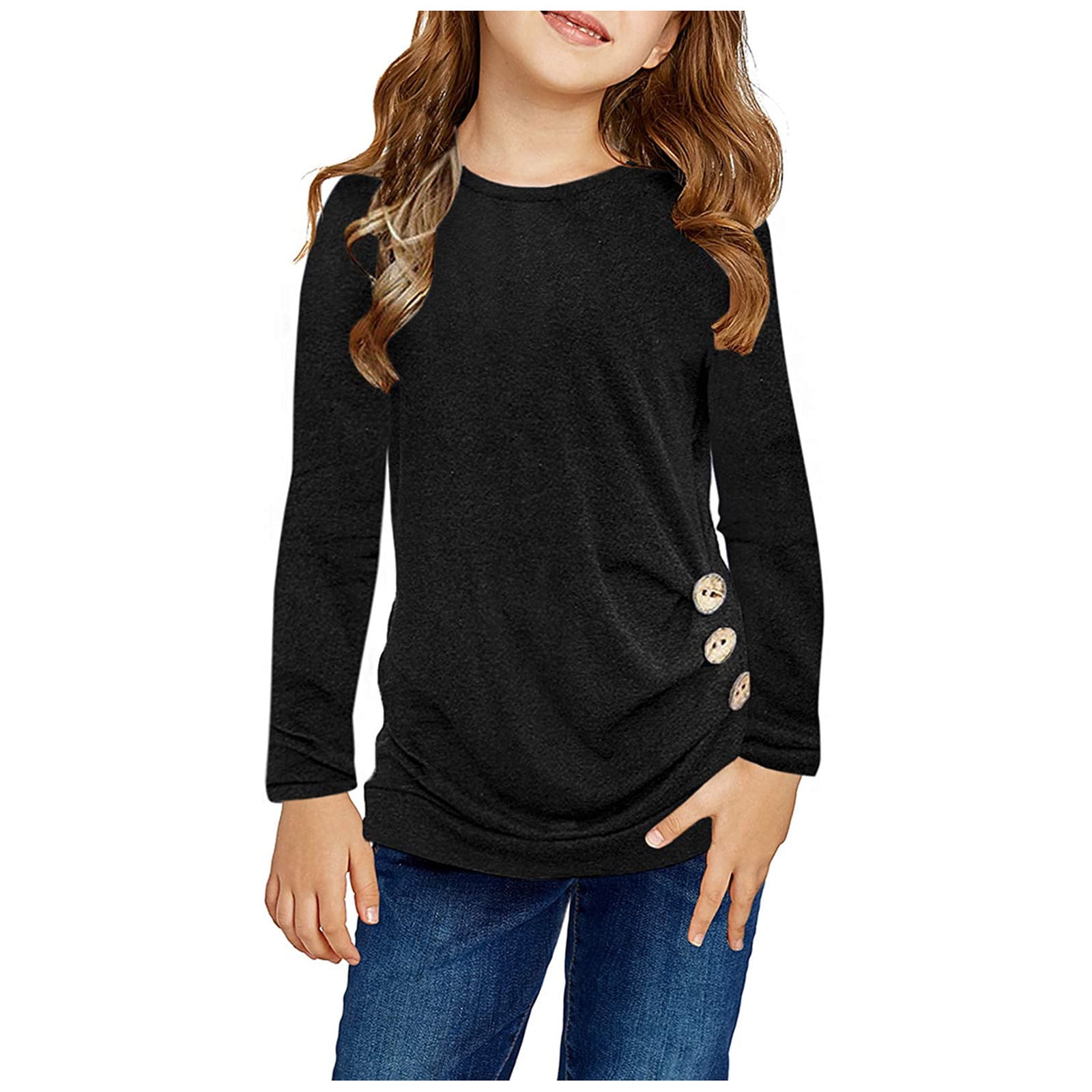 kpoplk Girls Casual Long Sleeve T Shirts Kids Loose Soft Striped