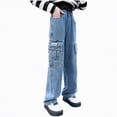 thumbnail image 1 of kpoplk Girls Crossover Flare Jeans Stretchy Bootcut Yoga Pants Bell Bottoms with Pockets(Blue,2-3 Y), 1 of 6