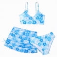 thumbnail image 1 of kpoplk Girls Floral Bikini 3PCS Set Complete Swimsuit with Mesh Skirt Cover Up for Pool or Beach(Blue,10-11 Y), 1 of 6