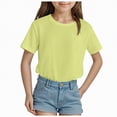 thumbnail image 1 of kpoplk Girls Graphic Tees Short Sleeve Girls Shirts Cute Tops Crew Neck Casual Basic Summer T-Shirt for Kids Teen 4-15 Years(Light Yellow,13-14 Y), 1 of 4