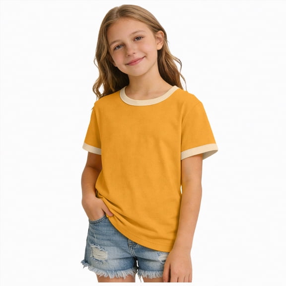 kpoplk Girls Hawaiian Shirt Beach Preppy Graphic Tees Hawaii Sunshine Tshirt Kids Salty Day Shirts Summer Vacation Tops(Gold,90)