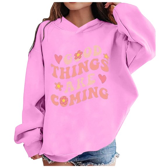 kpoplk Girls Hoodies Cute Graphic Printed Long Sleeve Pullover Sweatshirts Preppy Clothes(Pink,H)