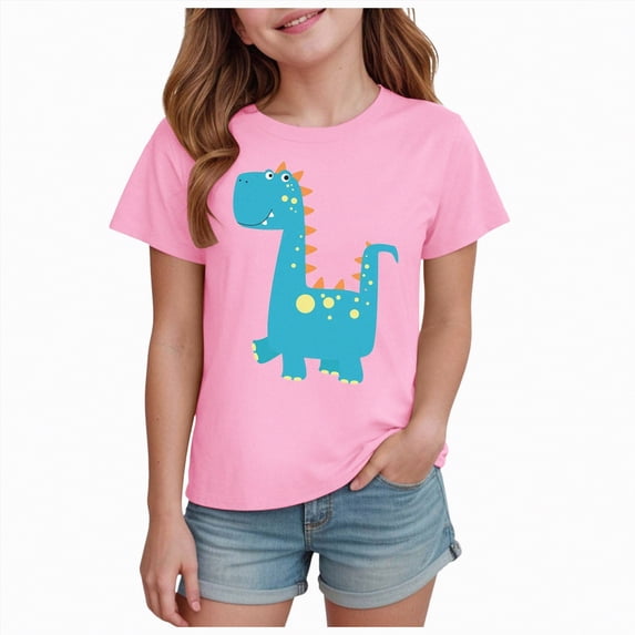 kpoplk Girls/Kids/Toddlers Crew Neck Cotton T-Shirts Short Sleeve Summer Basic Top(Pink,7-8 Y)
