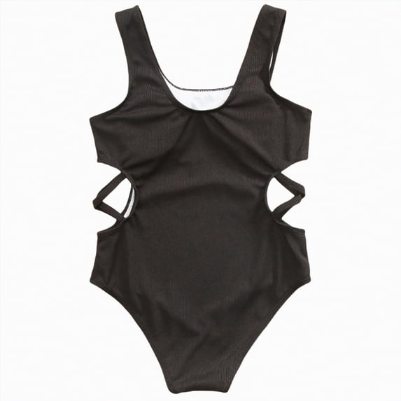 kpoplk Girls One Piece Swimsuits Cutout Ruffle Bathing Suit Quick Dry Beach Swimwear with Adjustable Strap 5-14 Years(Black,11-12 Y)