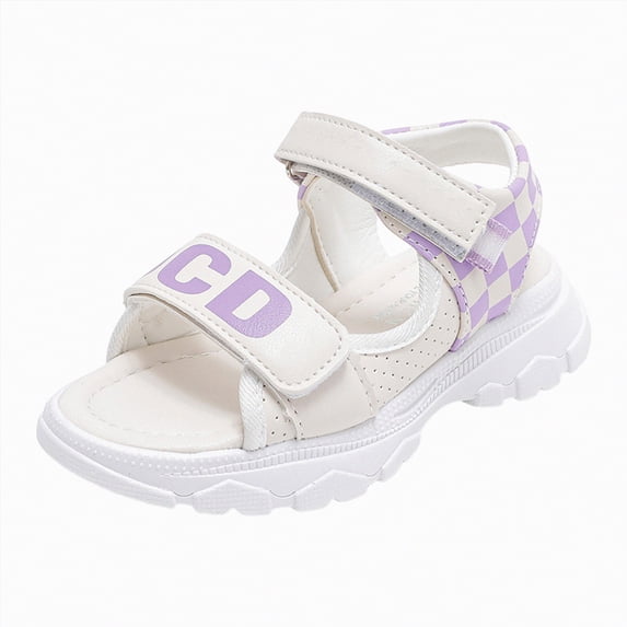 kpoplk Girls Open Toe Princess Flat Sandals Flower Dress Shoes Little Kid Summer Flats(Purple,13.5)