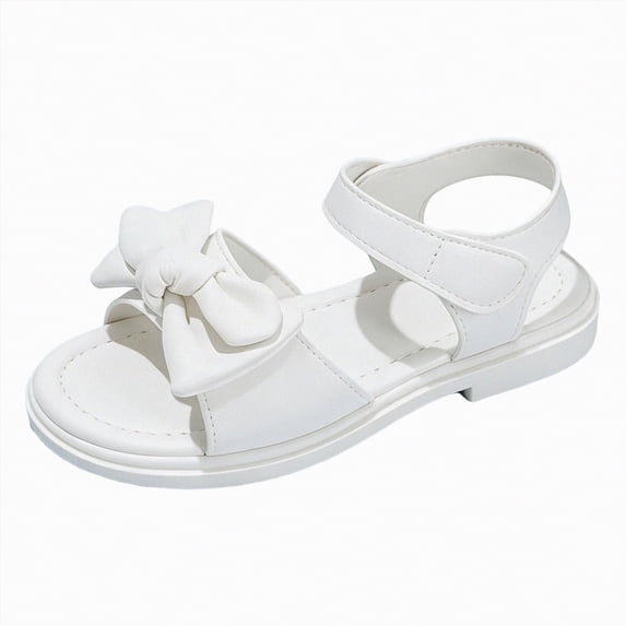 kpoplk Girls Open Toe Princess Flat Sandals Rhinestone Summer Dress Shoes(White,3.5)
