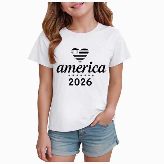 kpoplk Girls Patriotic Shirts 4th of July Shirt Kids USA Shirts American Flag Tshirt Tops(White,2-3 Y)