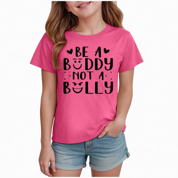 kpoplk Girls Puff Short Sleeve Tops Kids Summer T Shirts Crewneck Fashion Tees 5-14 Years(Hot Pink,9-10 Y)
