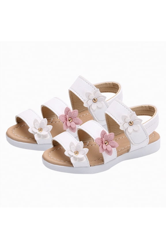 Girls Sandals Summer Dress Shoes Lightweight Open Toe Beach Holiday(White,9)
