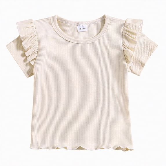 kpoplk Girls Short Sleeve Shirts Cotton Crew Neck T-Shirt Kids Plain Tees Tops Size 5-12 Years(Beige,3-4 Y)