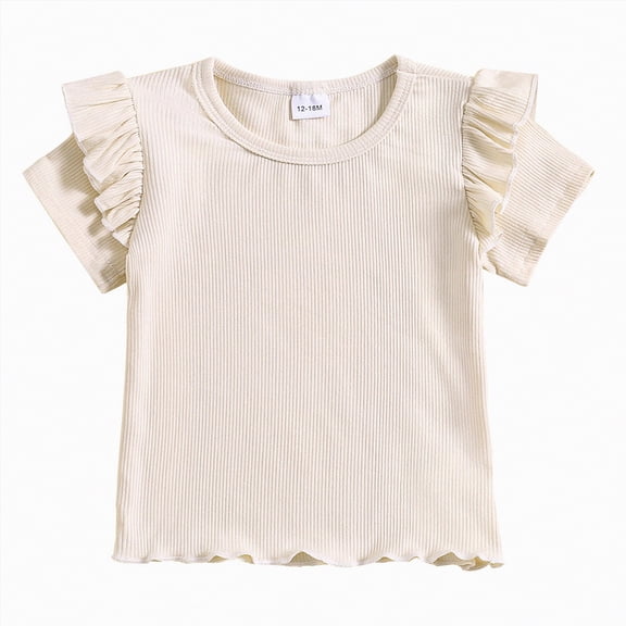 kpoplk Girls Short Sleeve Shirts Cotton Crew Neck T-Shirt Kids Plain Tees Tops Size 5-12 Years(Beige,3-4 Y)
