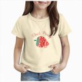 thumbnail image 1 of kpoplk Girls Short Sleeve T-Shirts Cute Graphic Tees Tops Summer Basic Tshirts Teen Kids Loose Fit(Beige,6-7 Y), 1 of 5