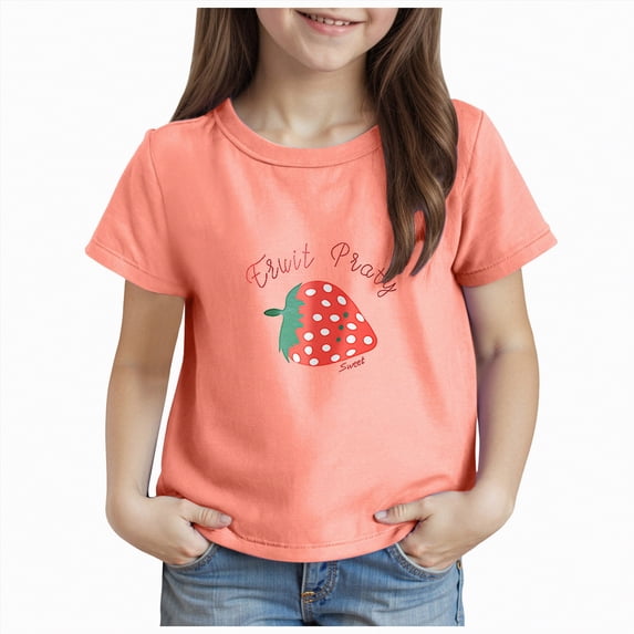 kpoplk Girls Short Sleeve T-Shirts Cute Graphic Tees Tops Summer Basic Tshirts Teen Kids Loose Fit(Orange,1-2 Y)