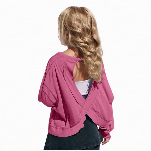 kpoplk Girls Short Sleeve T Shirts Kids Crewneck Curve Hem Soft Tunic Tops Summer Tees 5-14 Years(Hot Pink,5-6 Y)