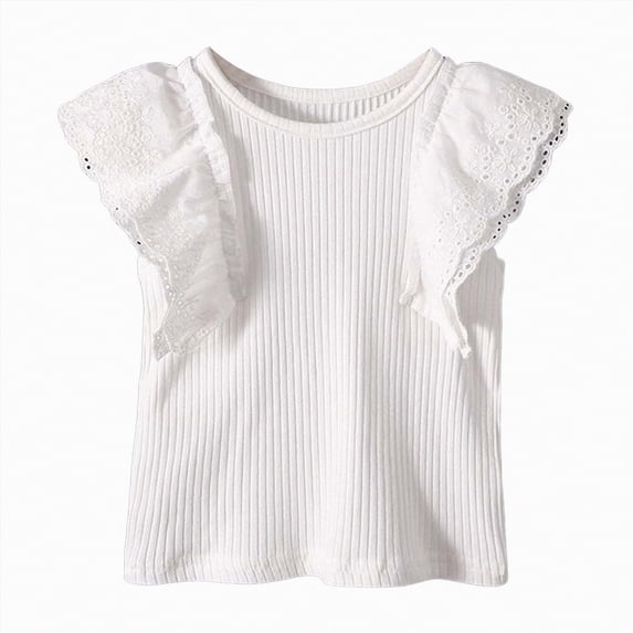 kpoplk Girls Short Sleeve T Shirts Kids Summer Pleated Tops Casual Crewneck Tees 5-14 Years(White,4-5 Y)