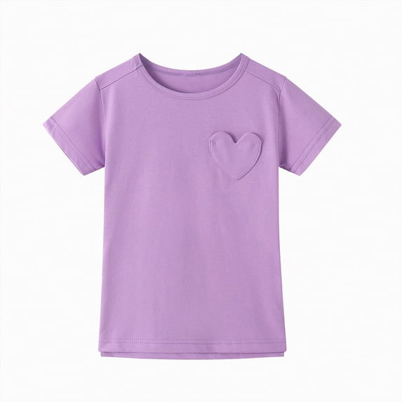 kpoplk Girls Short Sleeve T Shirts Kids Summer Tops Crewneck Tees 5-14 Years(Purple,12-13 Y)