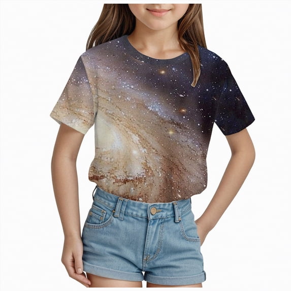 kpoplk Girls Short Sleeve Tops Kids Fashion Athletic Crew Neck Cropped T Shirts Casual Basic Tees(Beige,4-5 Y)