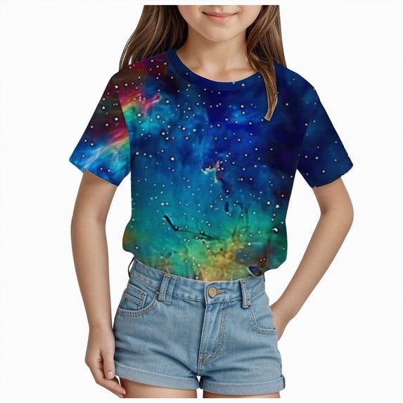 kpoplk Girls Short Sleeve Tops Kids Fashion Athletic Crew Neck Cropped T Shirts Casual Basic Tees(Dark Blue,10-11 Y)