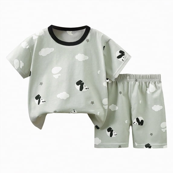 kpoplk Girls Summer Outfit Set Breathable Cotton Short Sleeve Top with Drawstring Shorts 2T-6T(Grey,4-5 Y)