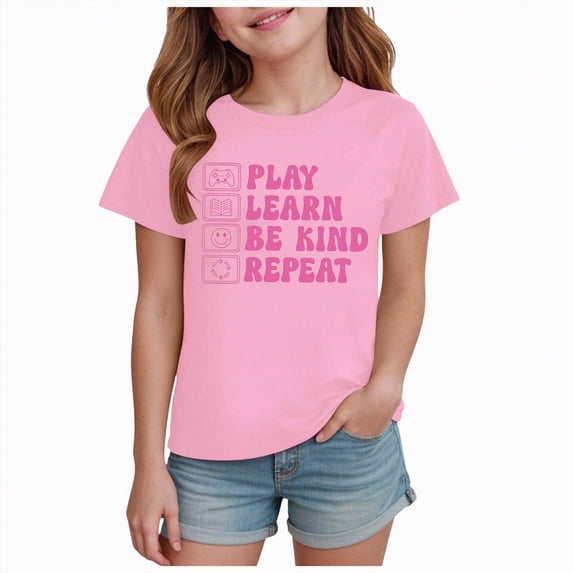 kpoplk Girls T Shirts Short Sleeve Tees Loose Fit Colorblock Summer Tops Size 6-15 Years(Light Pink,2-3 Y)