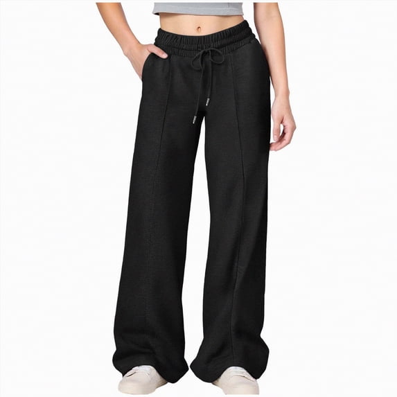 kpoplk Girls' Wide Leg Pants with Pockets Kids High Waist Casual Sweatpants Loose Comfy Lounge Joggers 5-14 Years(Black,10-11Y)