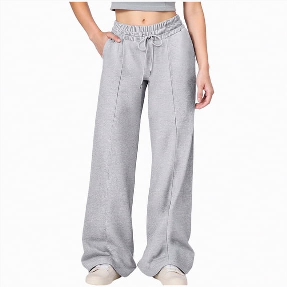 kpoplk Girls' Wide Leg Pants with Pockets Kids High Waist Casual Sweatpants Loose Comfy Lounge Joggers 5-14 Years(Light Gray,12-13Y)